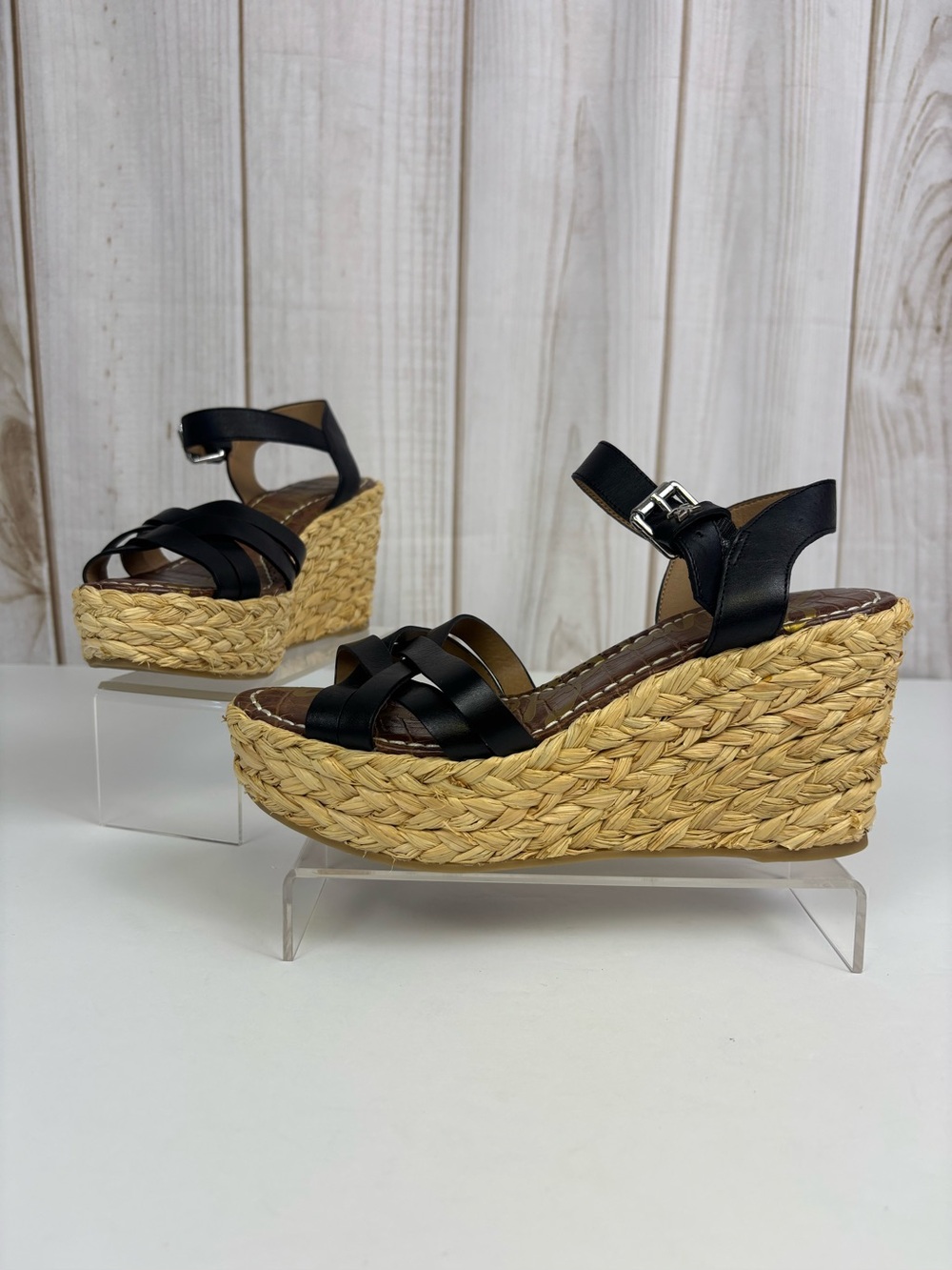 Sam Edelman Darline Espadrille Platform Wedge Boho Sandals Woven Jute Black 7.5